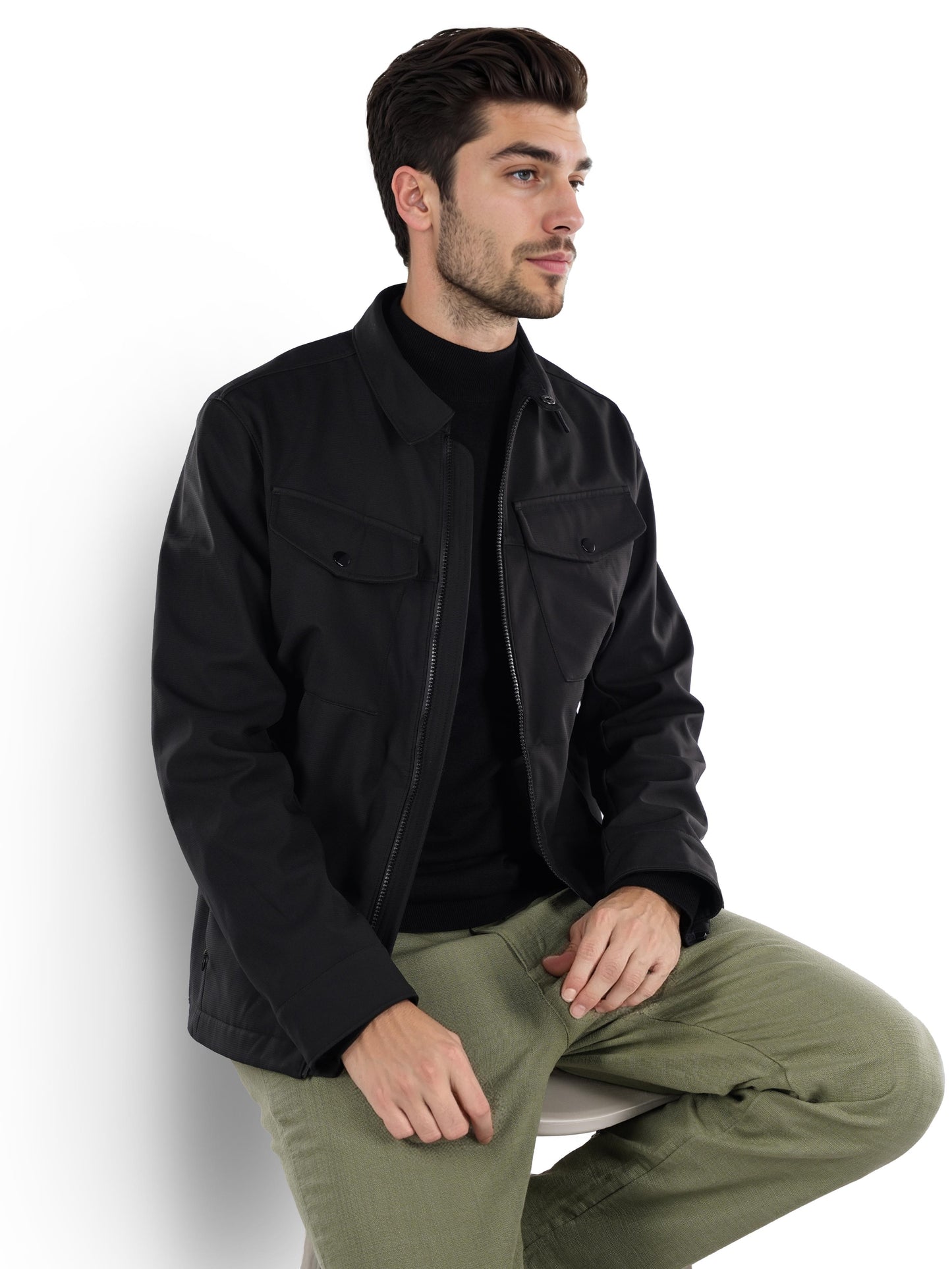 Black Solid Polyester Jacket