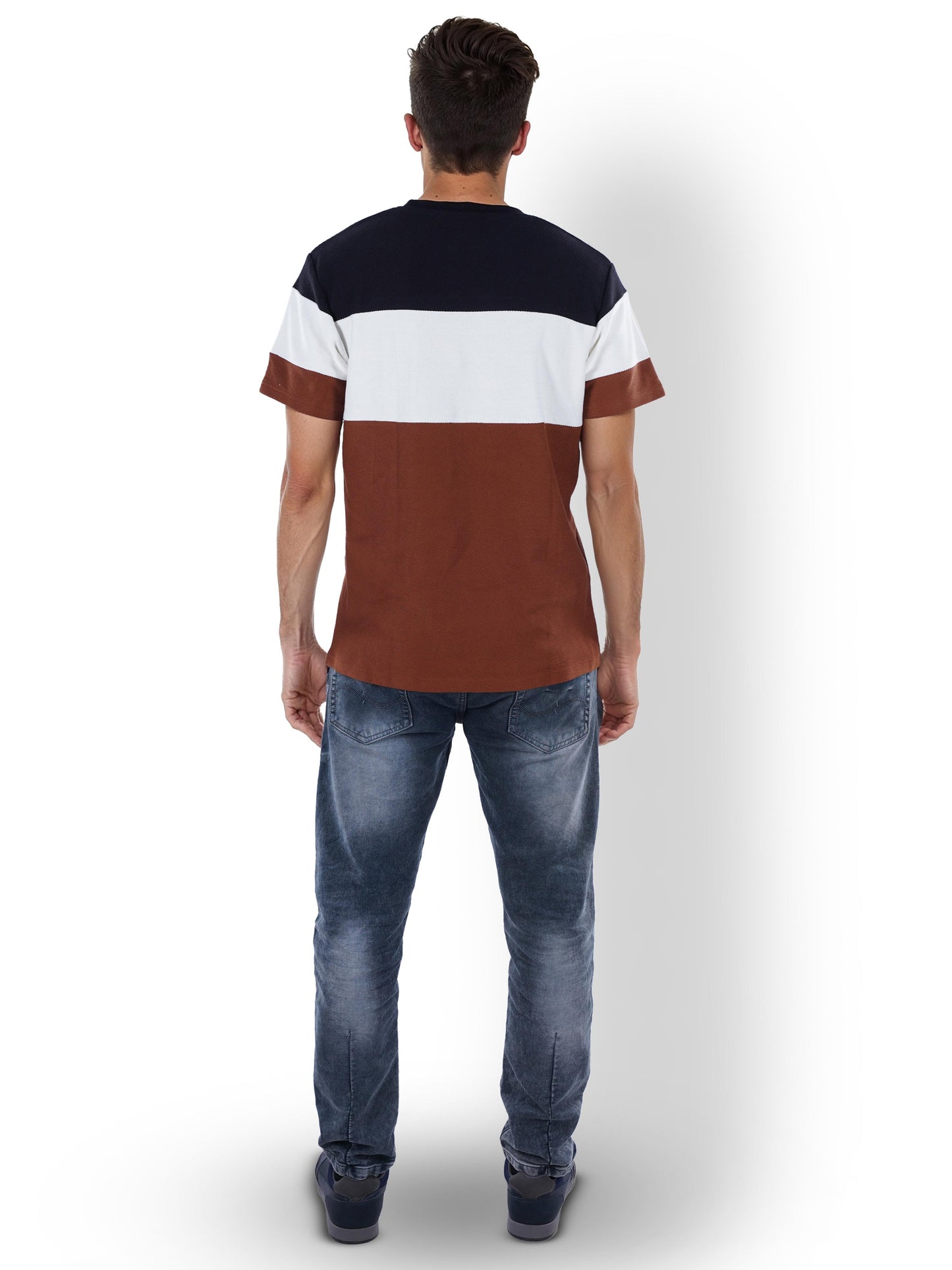 Brown Colourblock Cotton T-shirt