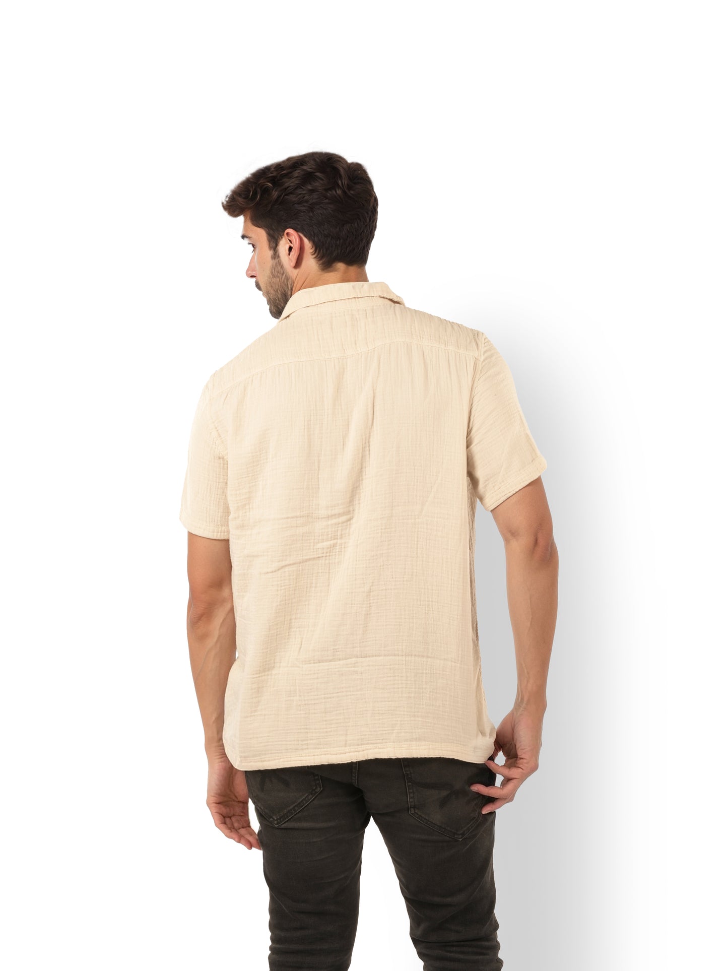 Beige Solid Cotton Shirt