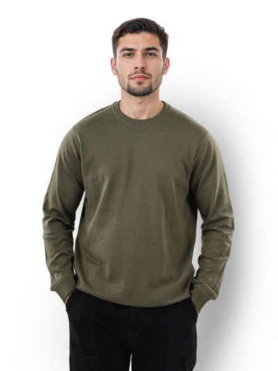 Celio* Solid Regular Fit Cotton Olive Sweater