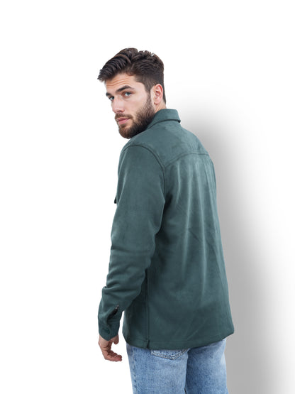 Green Solid Polyester Jacket