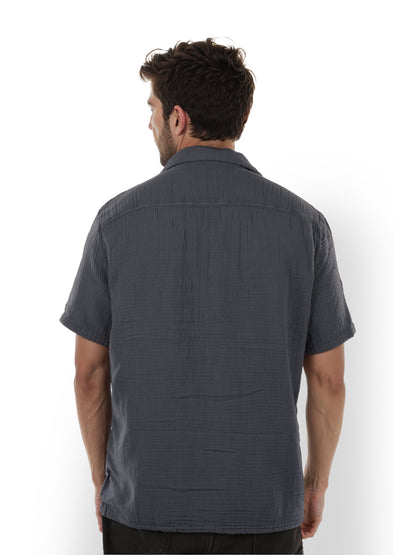 Navy Blue Solid Cotton Shirt