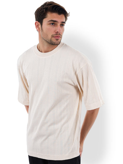 Beige Striped Cotton T-shirt