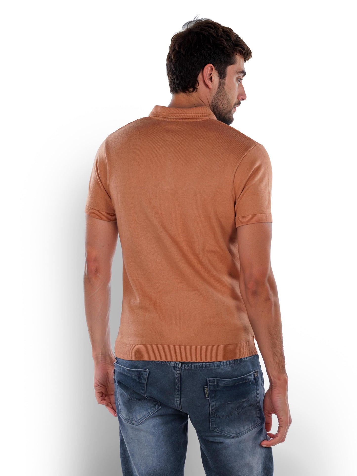 Brown Solid Cotton Polo