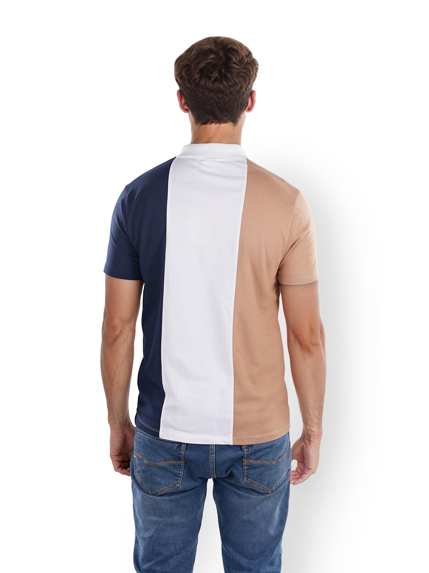 Beige Colourblock Cotton Polo