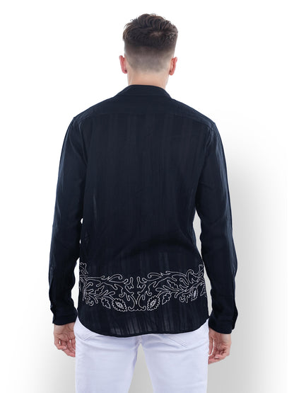 Black Embroidered Cotton Shirt