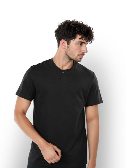 Black Solid Cotton T-shirt