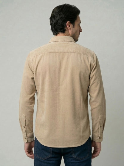 Celio Mens Beige Corduroy Regular Fit Cotton Shirts
