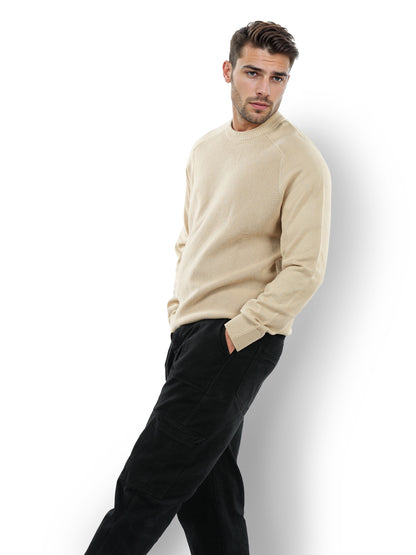 Beige Solid Cotton Sweater