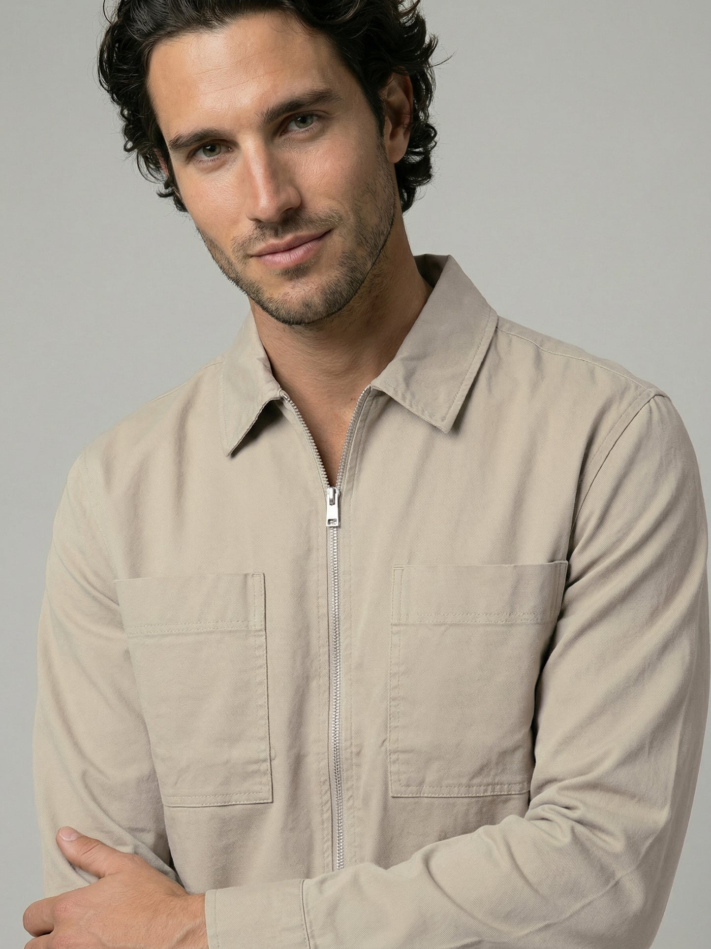 Celio Mens Beige Solid Overshirt Fit Cotton Shirts