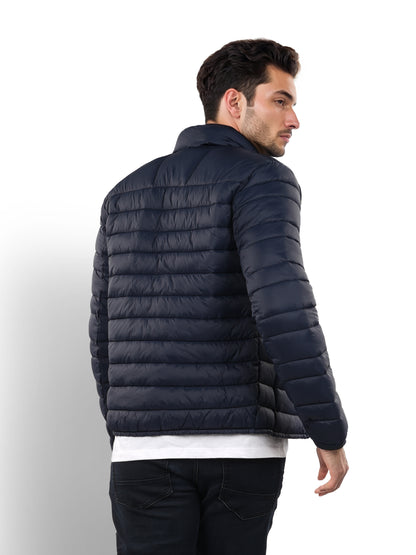 Navy Blue Solid Polyamide Jacket