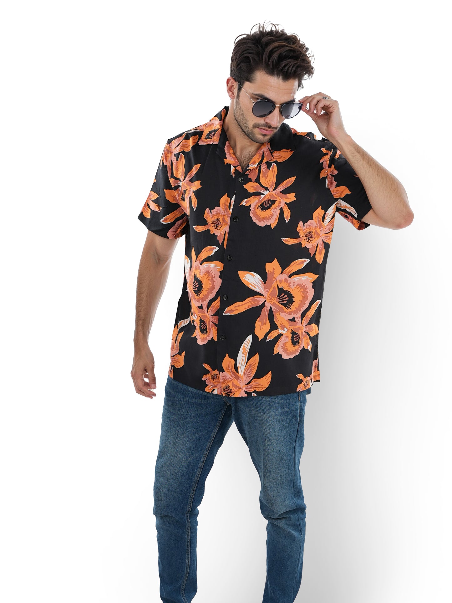 Orange Printed Viscose Shirt