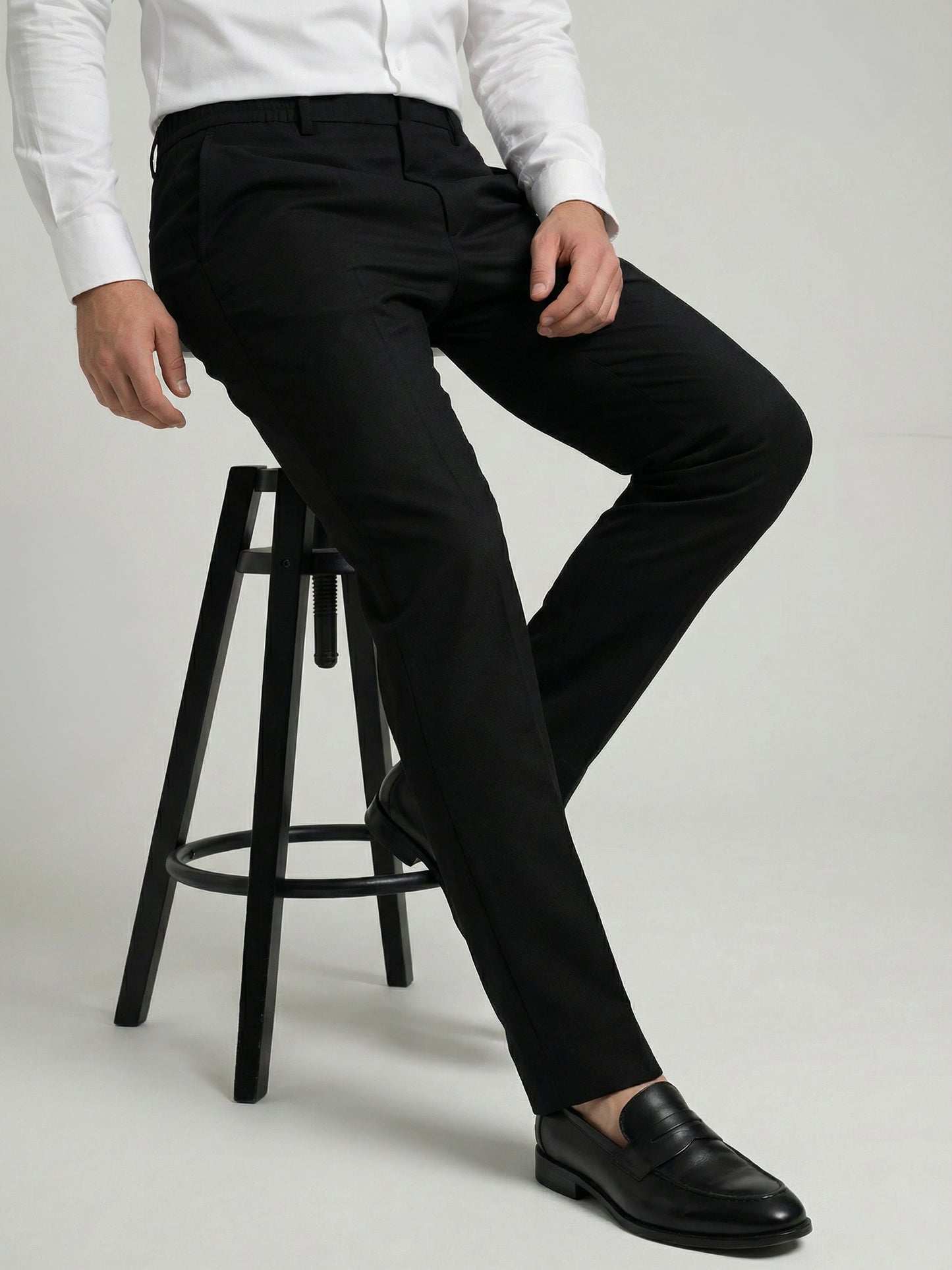 Celio Mens Black Solid 24H Fit Polyester Casual Trouser