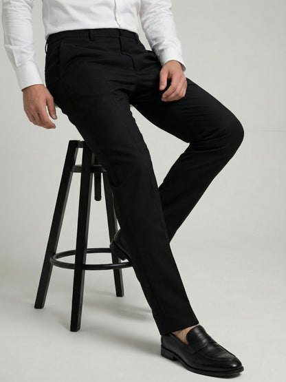 Celio Mens Black Solid 24H Fit Polyester Casual Trouser