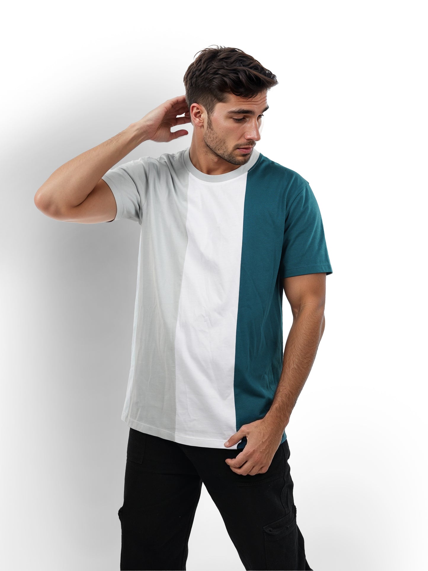 Green Colourblock Cotton T-shirt