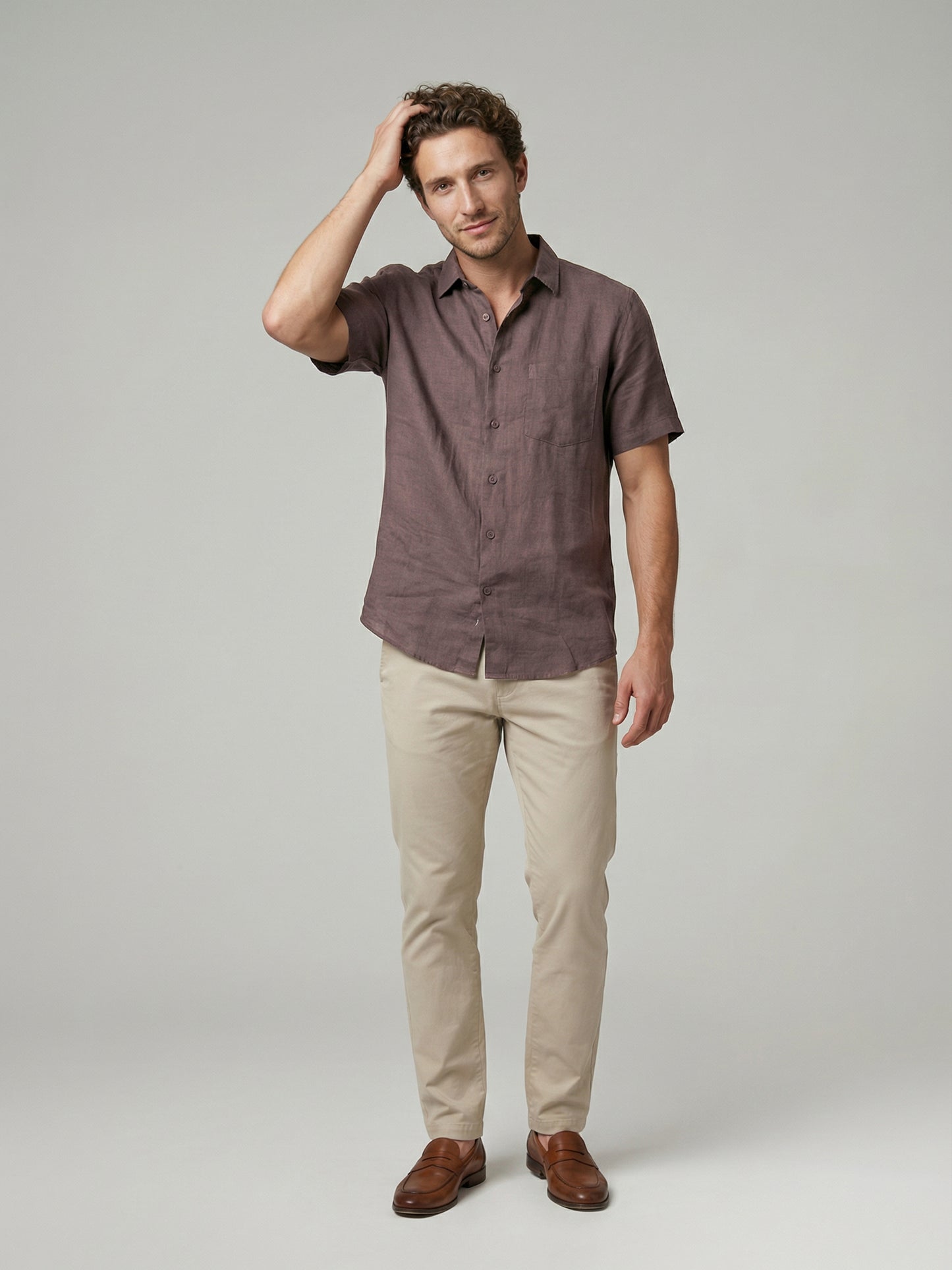 Celio Mens Brown Solid Regular Fit Linen Shirts