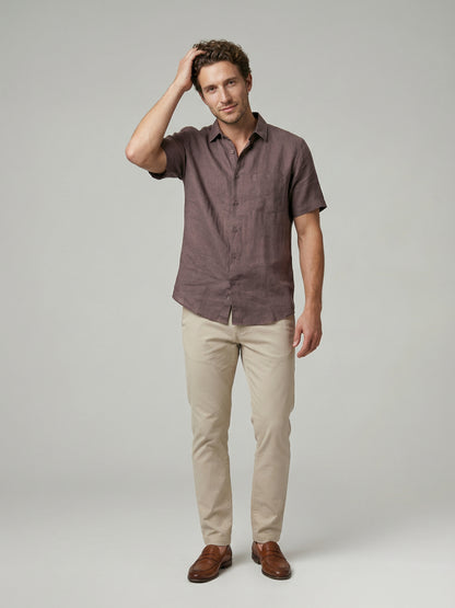 Celio Mens Brown Solid Regular Fit Linen Shirts