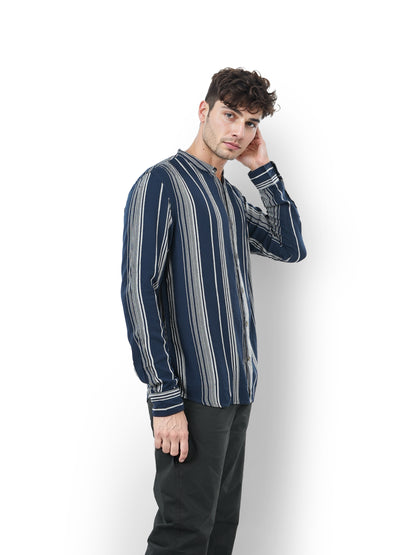 Navy Blue Striped Viscose Shirt