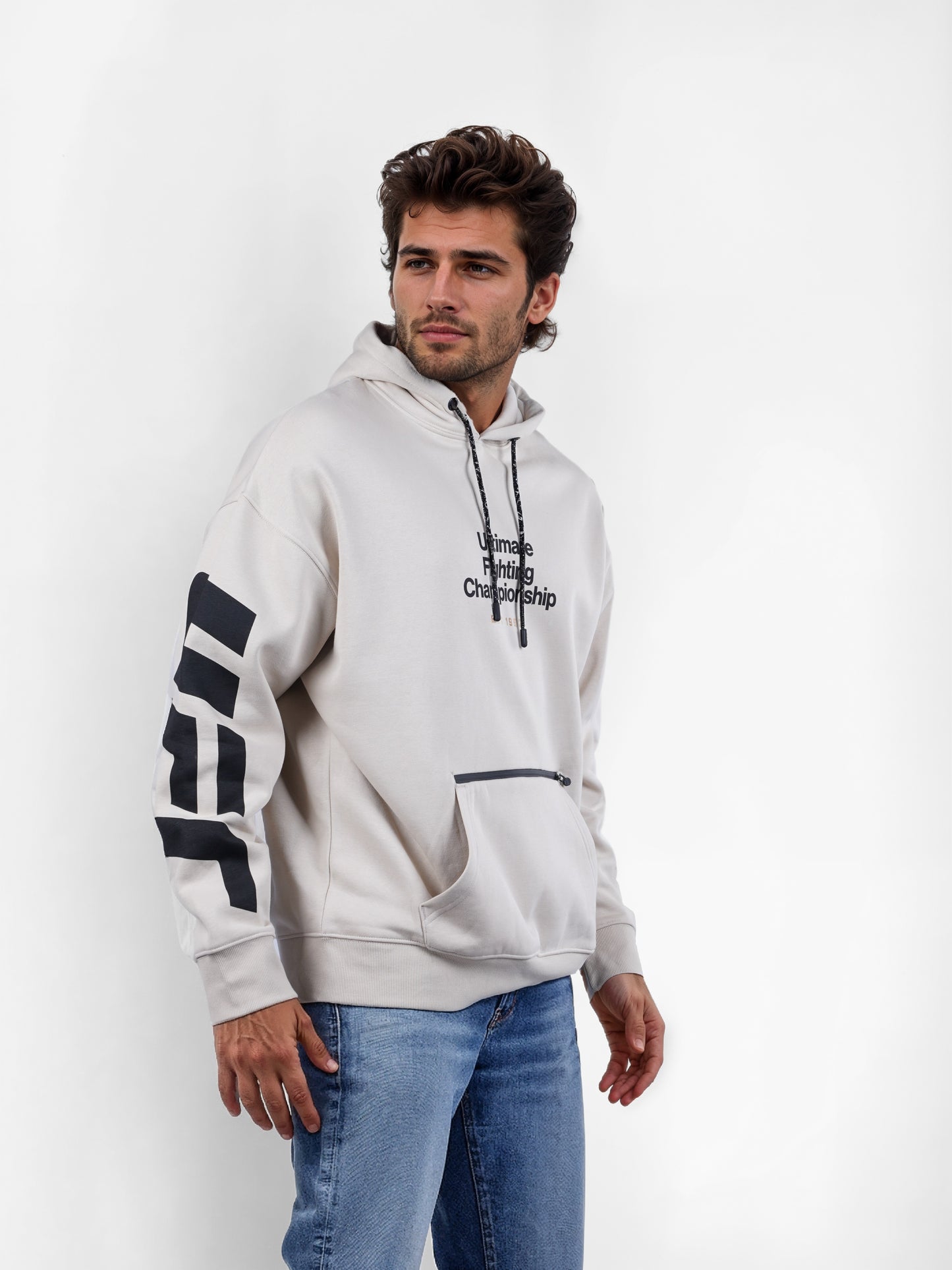 UFC - Beige Printed Oversized Cotton Sweatshirt