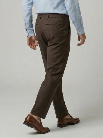 Celio Mens Brown Solid 24H Fit Polyester Casual Trouser