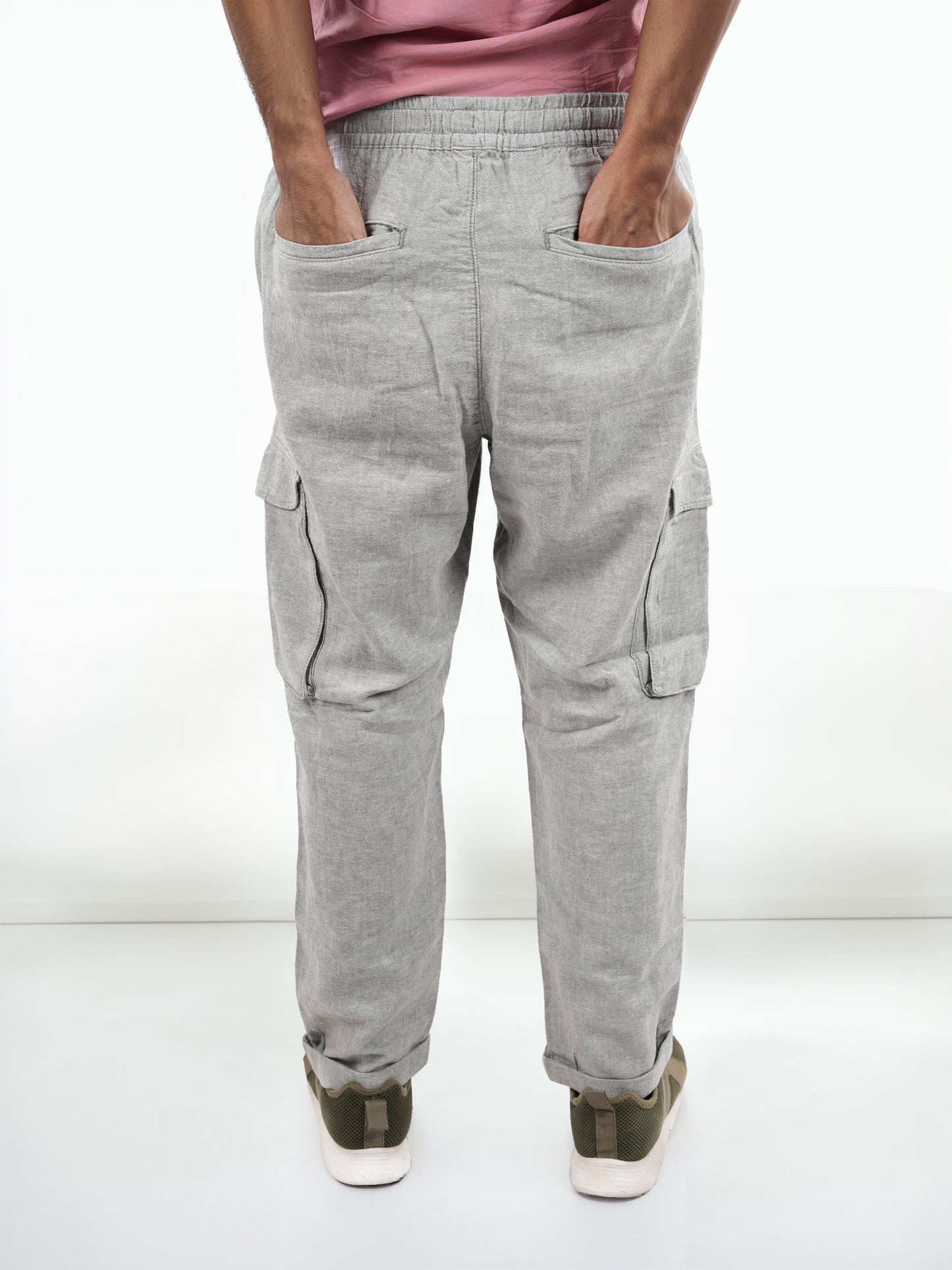 Grey Slim Fit Linen Trousers