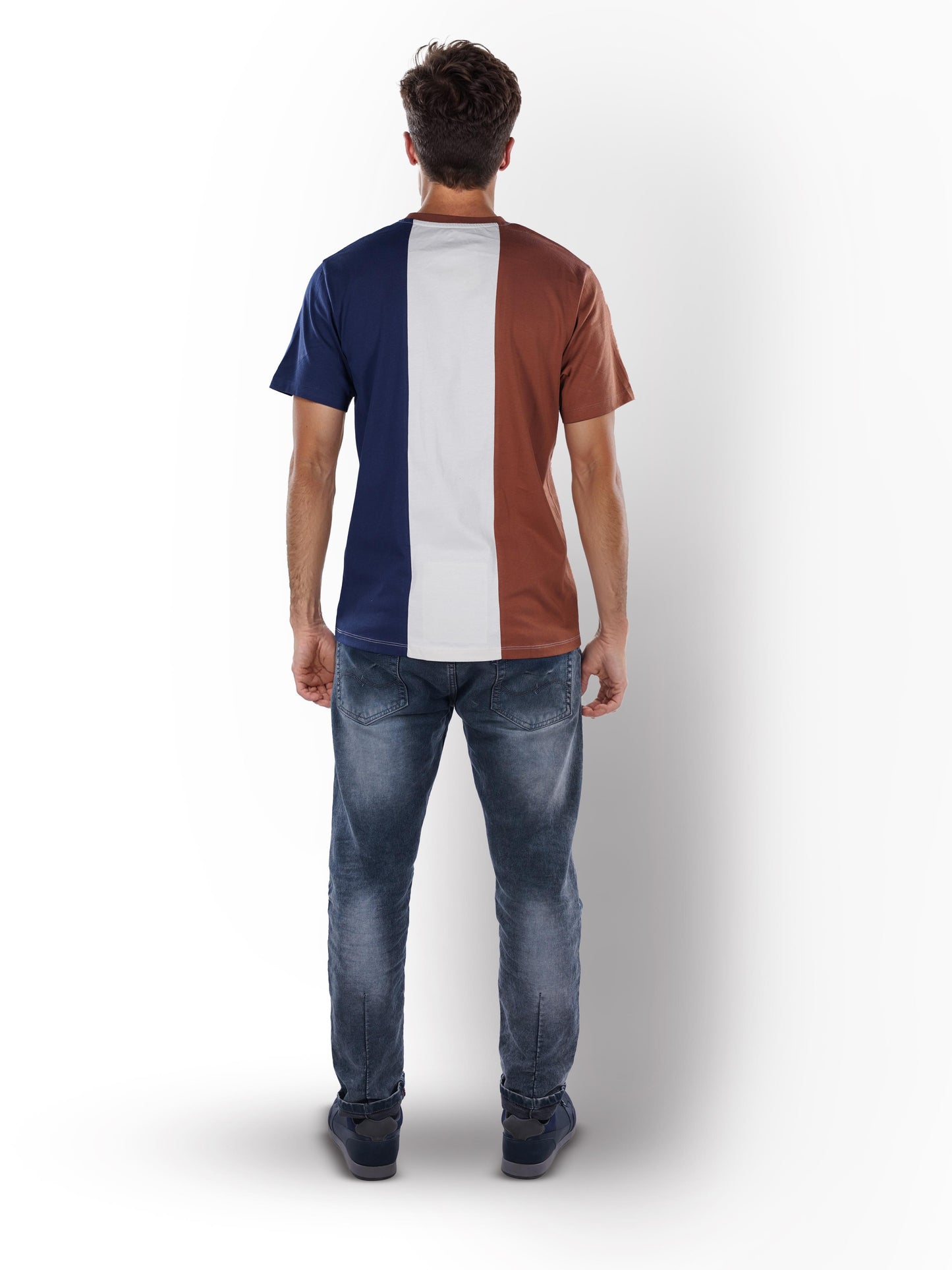 Navy Blue Colourblock Cotton T-shirt