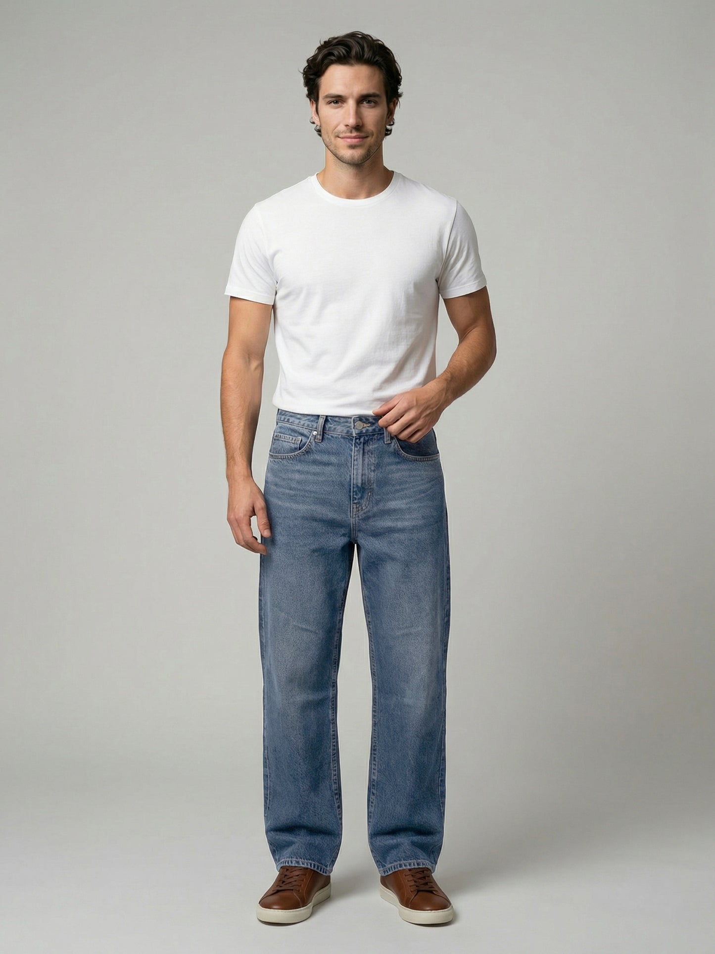 Celio Mens Blue Twill Baggy Fit Cotton Jeans