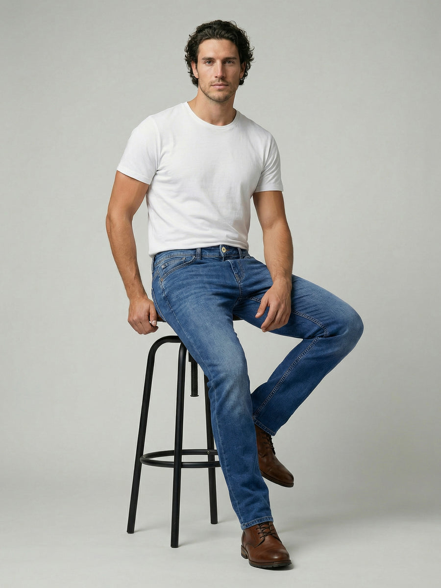 Celio Mens Blue Solid Slim Fit Cotton Jeans