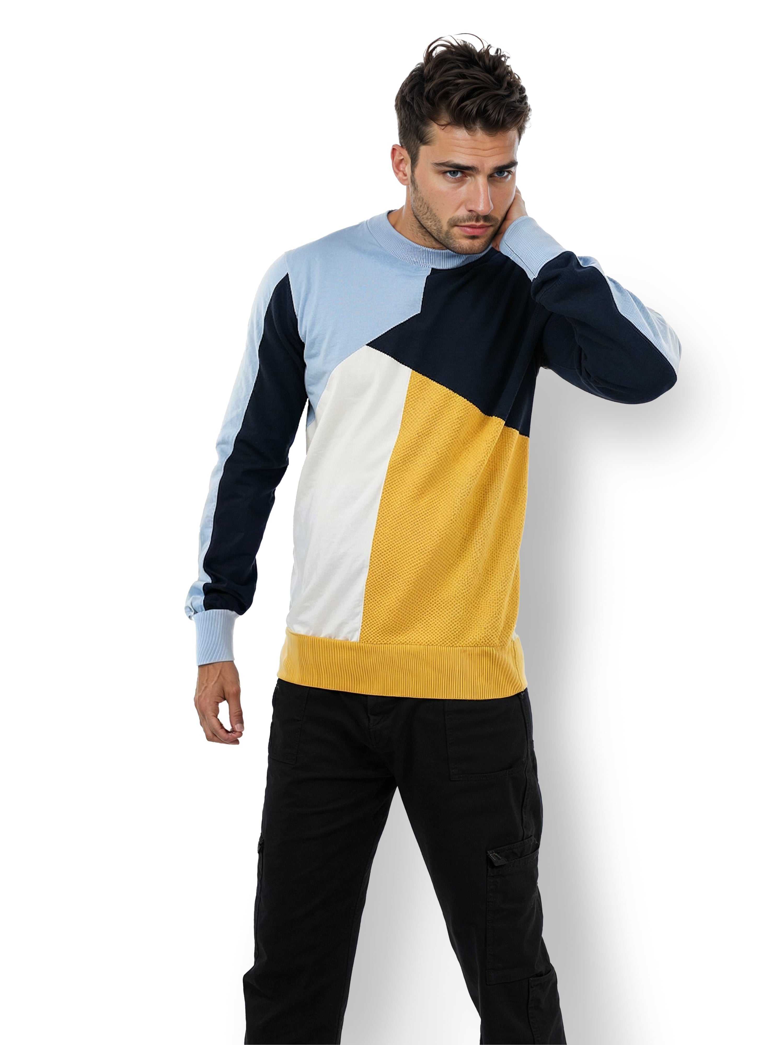 Blue Colourblock Cotton Sweater