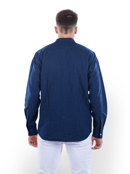 Blue Embroidered Cotton Shirt