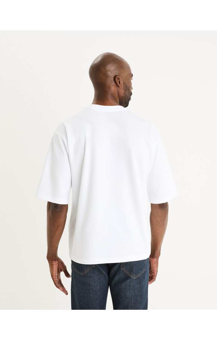 Celio* Solid Boxy Fit Cotton White T-Shirt