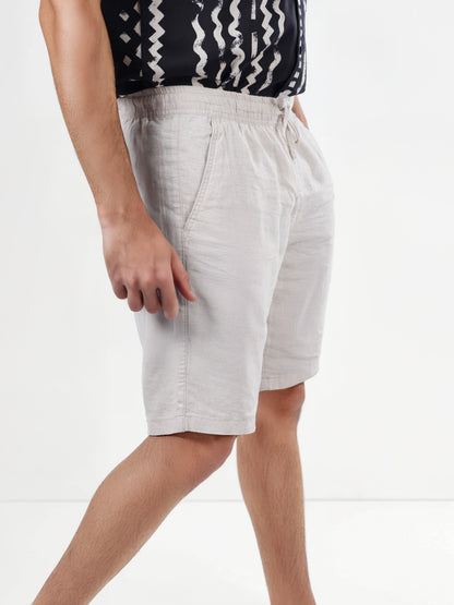 Celio* Linen-Blend Regular Fit Off White Shorts
