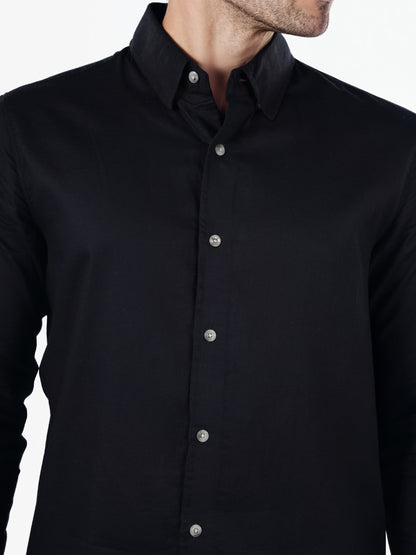 Celio* Solid Regular Fit Cotton Black Shirts
