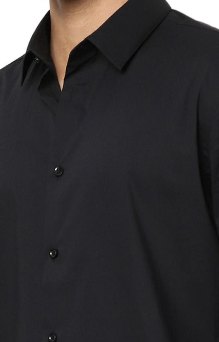 Celio* Cotton Blend Men Black Regular Fit Solid Shirt