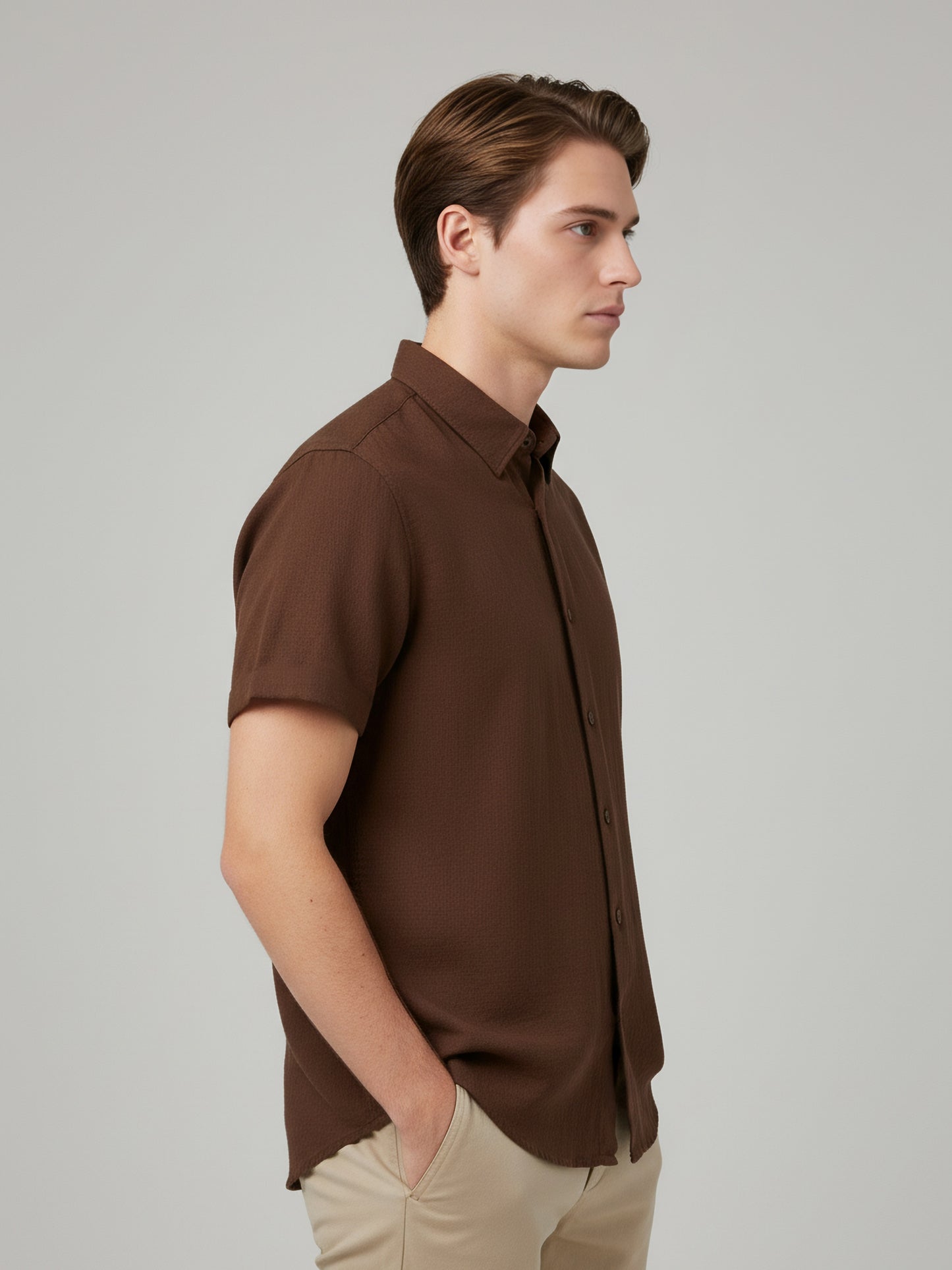 Celio* Men Brown Solid Regular Fit Cotton Shirts