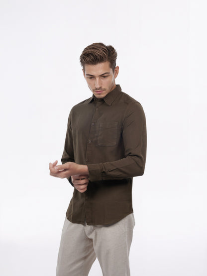 Celio* Men Brown Solid Regular Fit Cotton Shirt