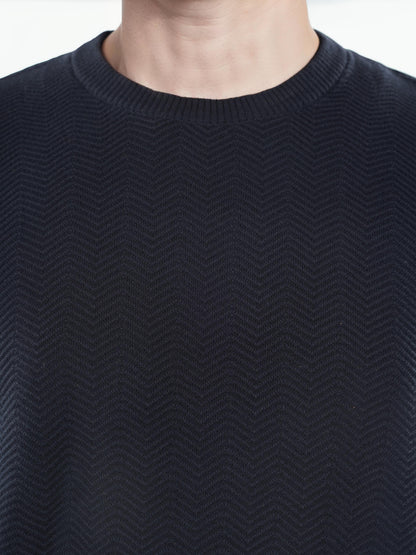 Navy Blue Solid Cotton Sweater