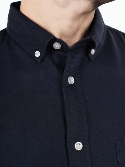 Navy Blue Solid Cotton Shirt