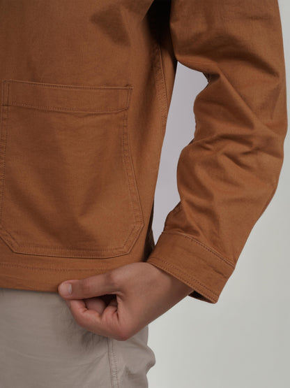 Brown Solid Cotton Jacket