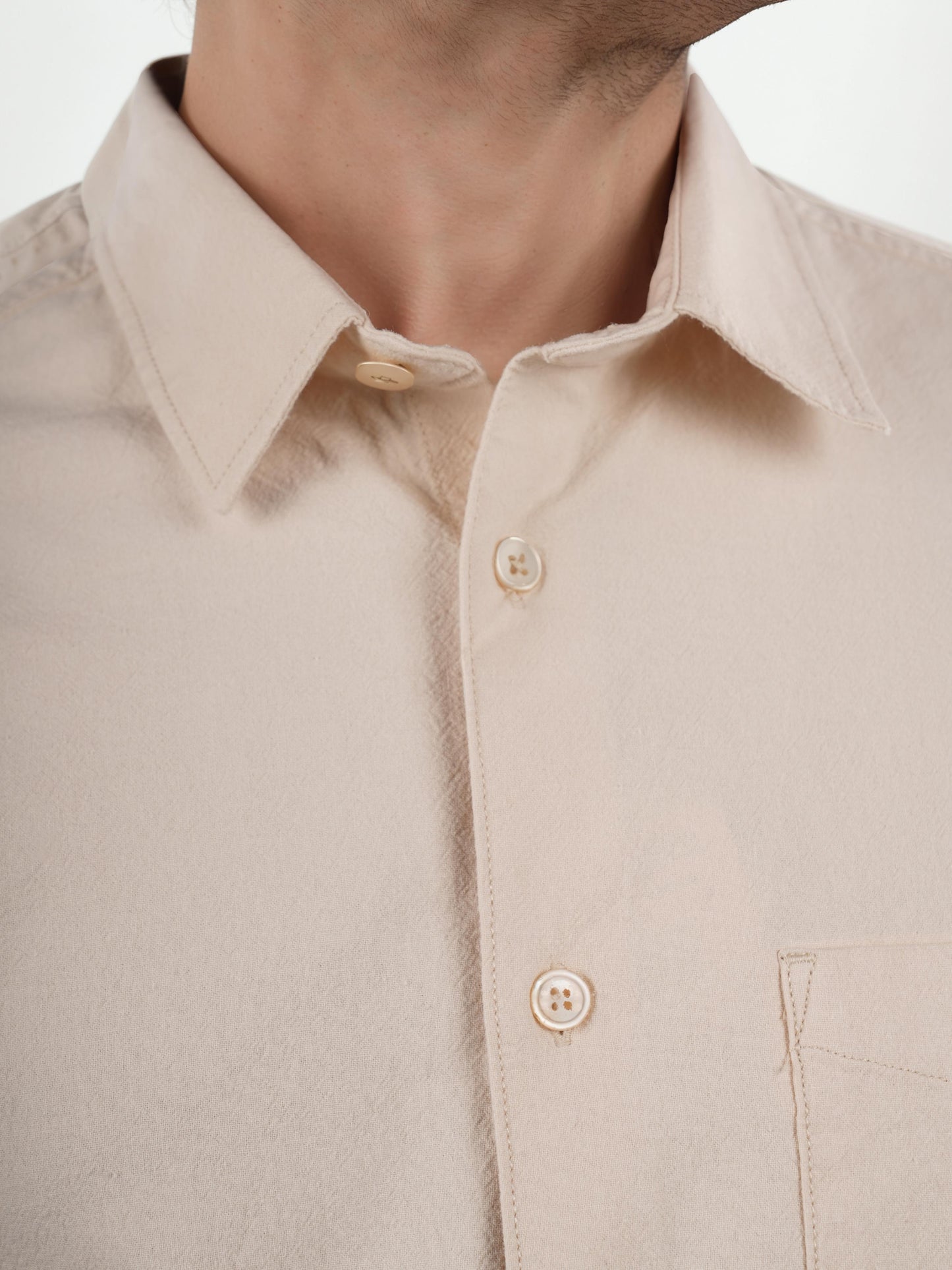 Beige Solid Cotton Shirt