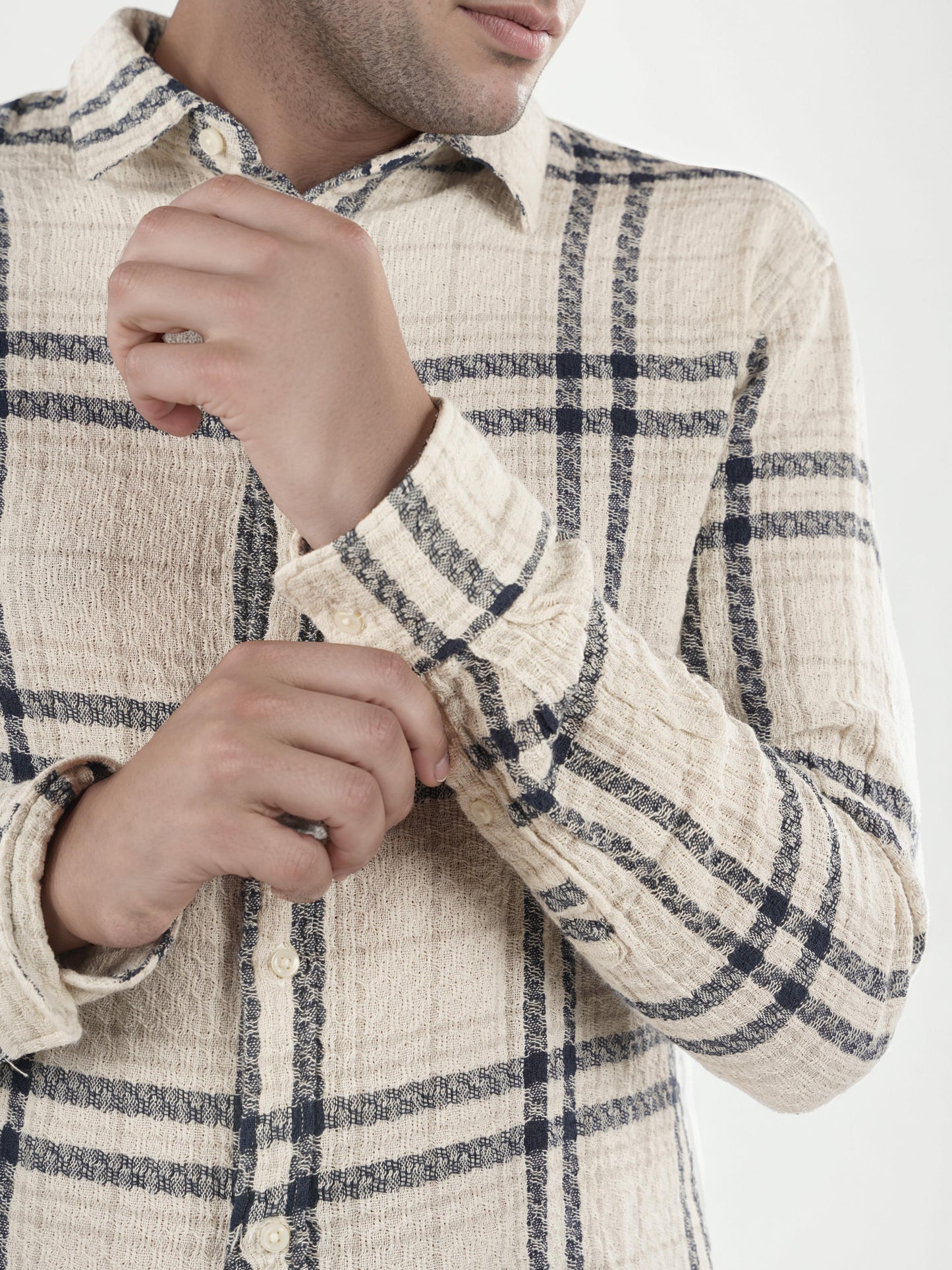 Beige Checks Cotton Shirt