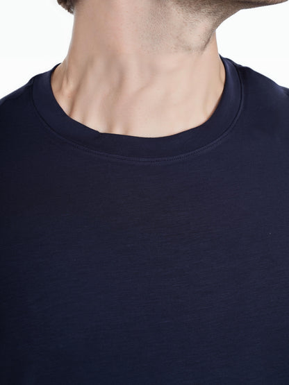 Navy Blue Solid Cotton T-shirt