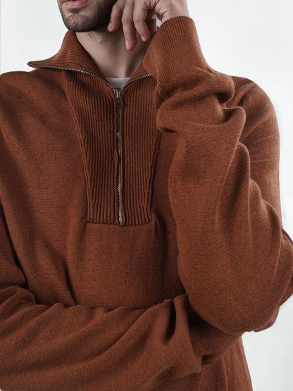 Brown Solid Cotton Sweater