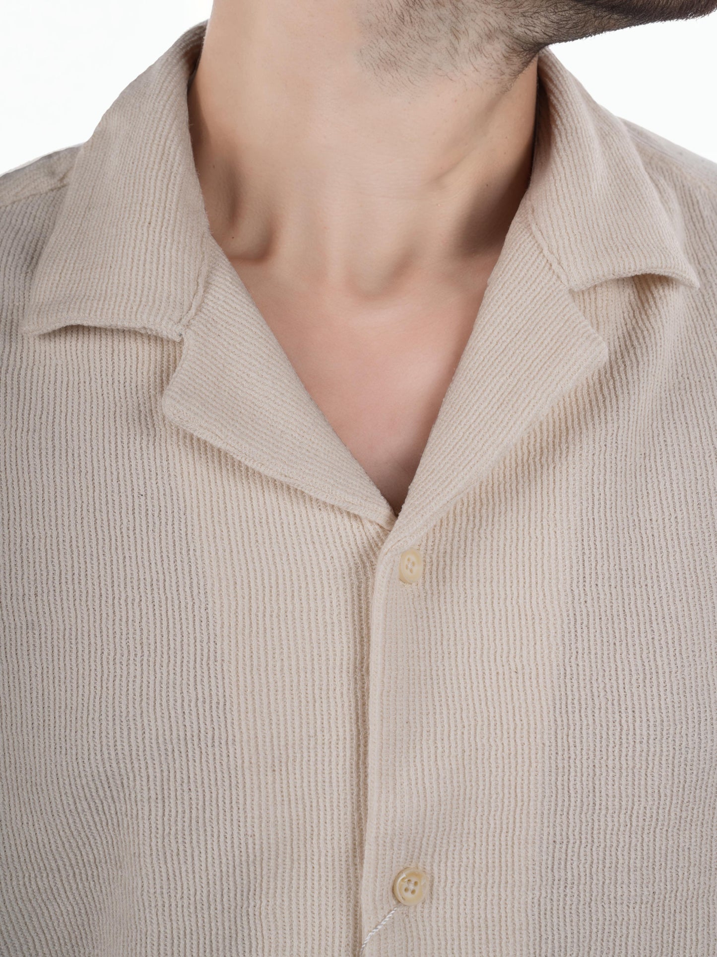 Beige Solid Cotton Shirt