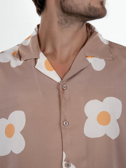 Brown Printed Viscose Shirt