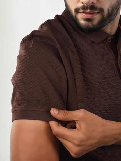 Brown Solid Cotton Polo