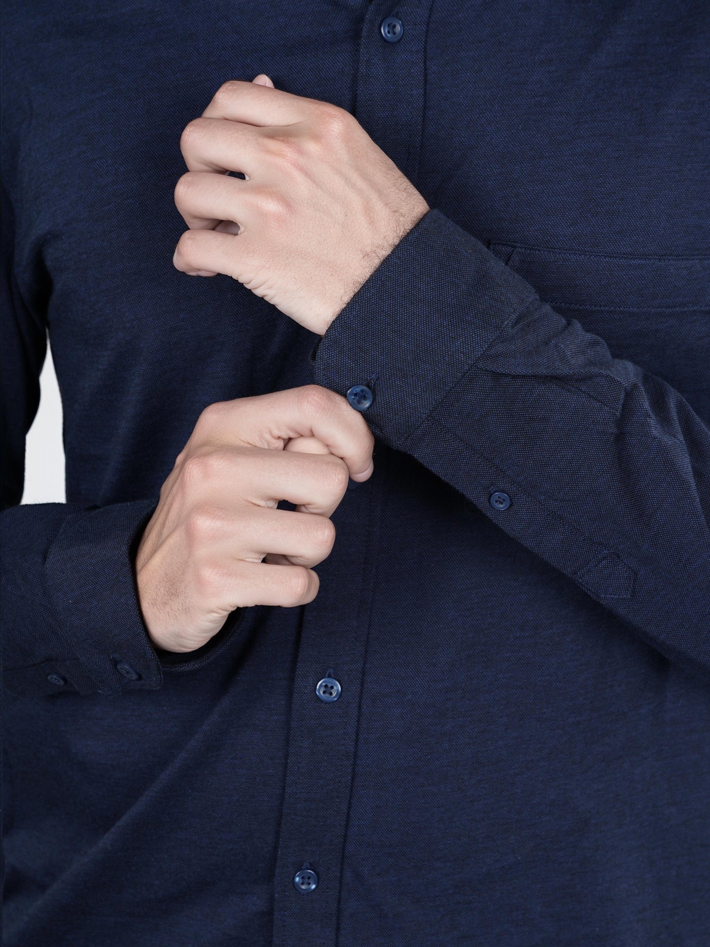 Navy Blue Solid Cotton Shirt