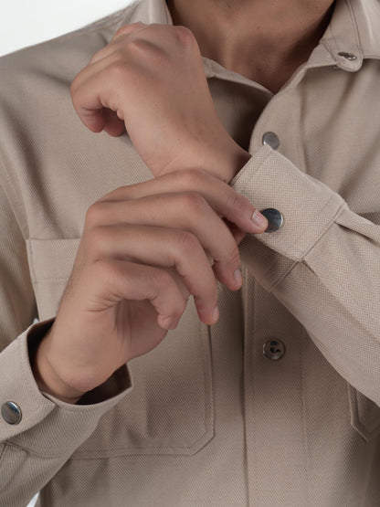 Beige Solid Polyester Shirt