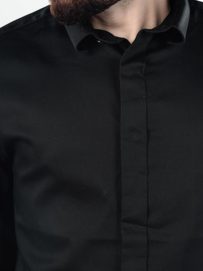 Black Solid Cotton Shirt