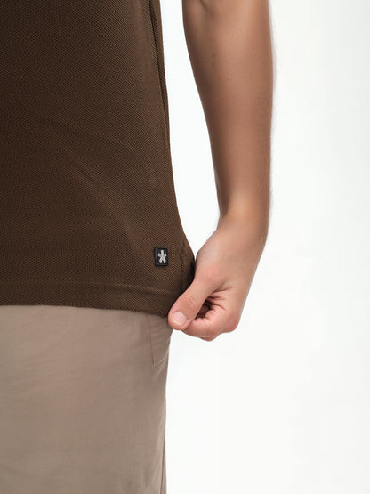 Brown Solid Cotton Polo